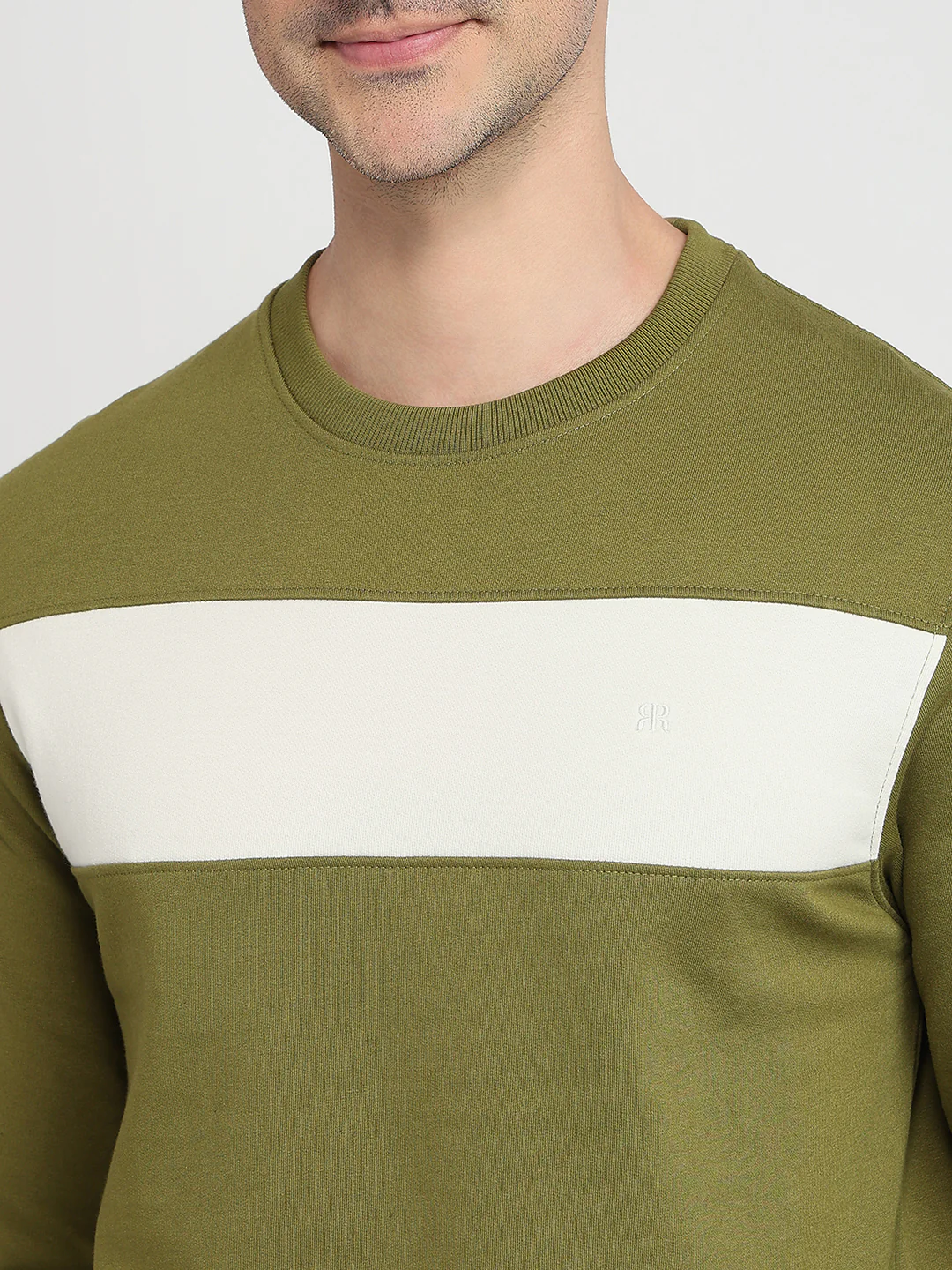 Raymond Men Green Colorblock Regular Fit Cotton Blend Sweatshirt - Image 6