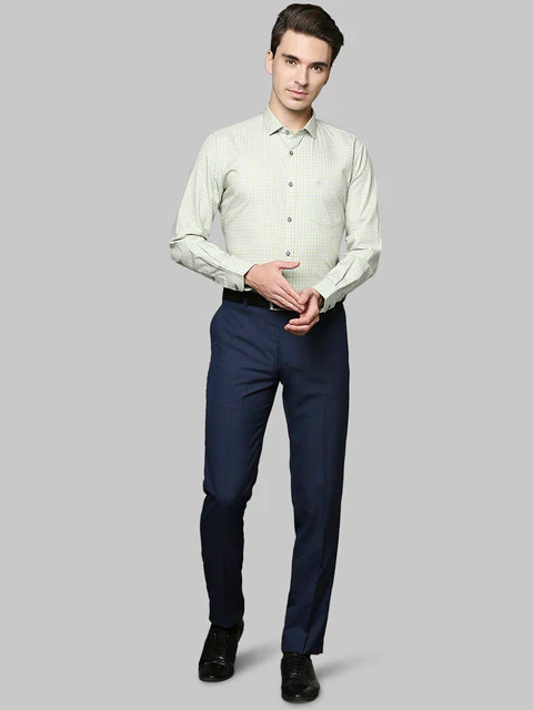 Raymond Men Green Contemporary Fit Checks Regular Collar Shirt - Image 5