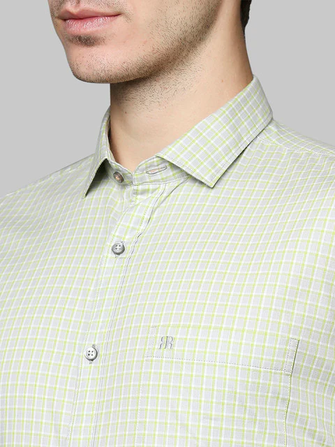 Raymond Men Green Contemporary Fit Checks Regular Collar Shirt - Image 6
