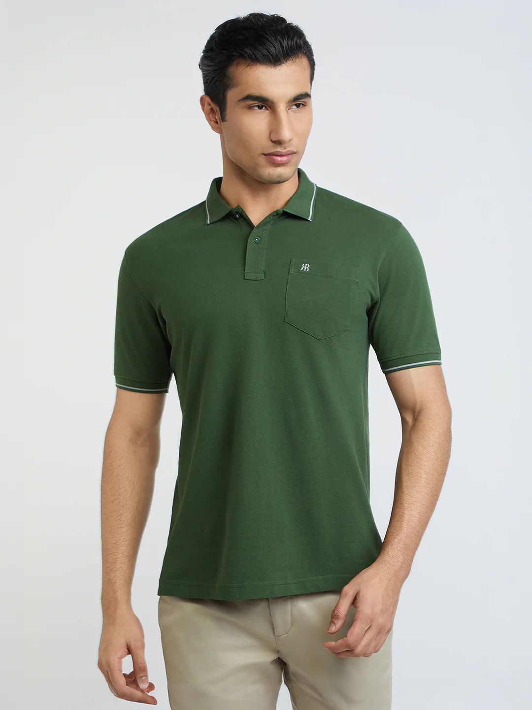 Raymond Men Green Contemporary Fit Solid T-Shirt