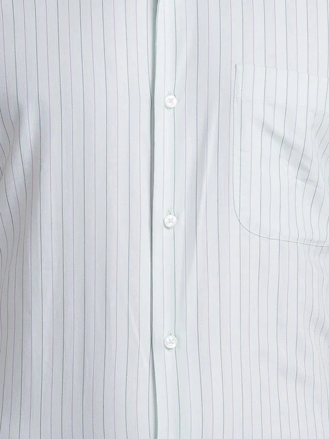 Raymond Men Green Contemporary Fit Stripe Cutaway Collar Shirt - Image 7