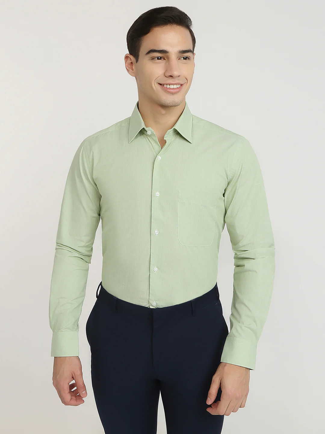 Raymond Men Green Fil-A-Fil Contemporary Fit Cotton Shirt