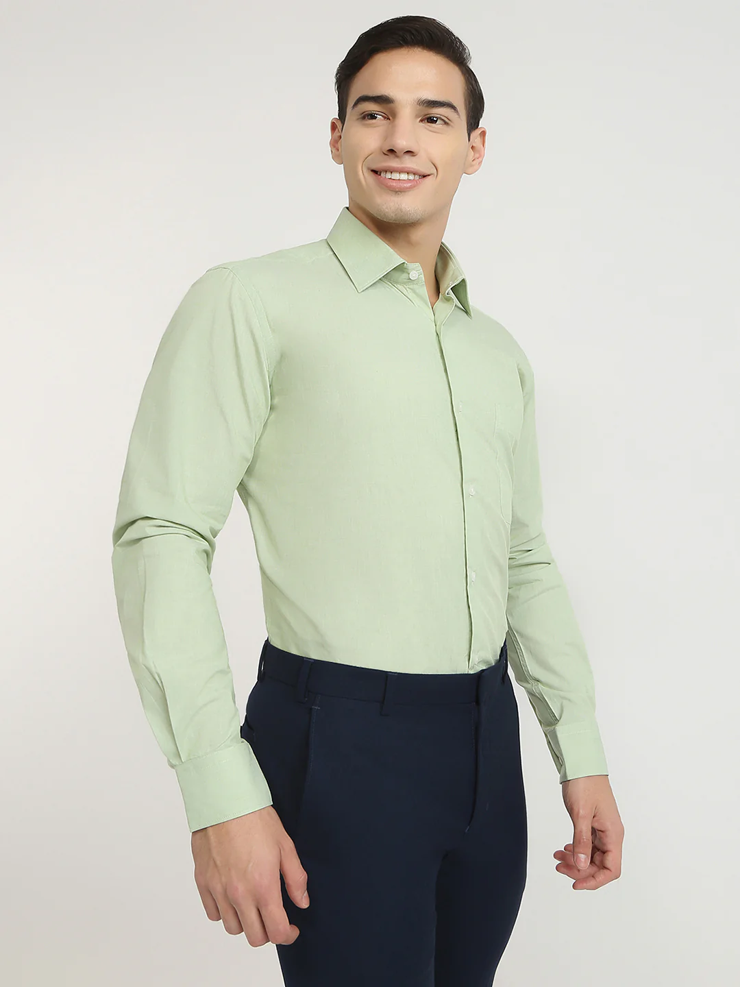 Raymond Men Green Fil-A-Fil Contemporary Fit Cotton Shirt - Image 2