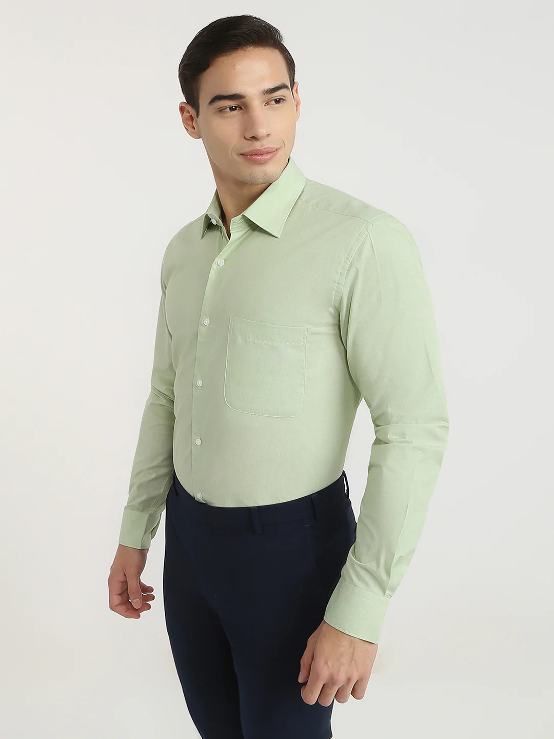Raymond Men Green Fil-A-Fil Contemporary Fit Cotton Shirt - Image 3