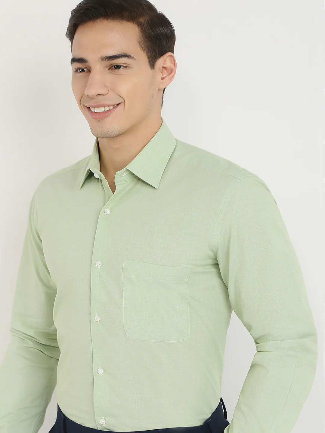 Raymond Men Green Fil-A-Fil Contemporary Fit Cotton Shirt - Image 6