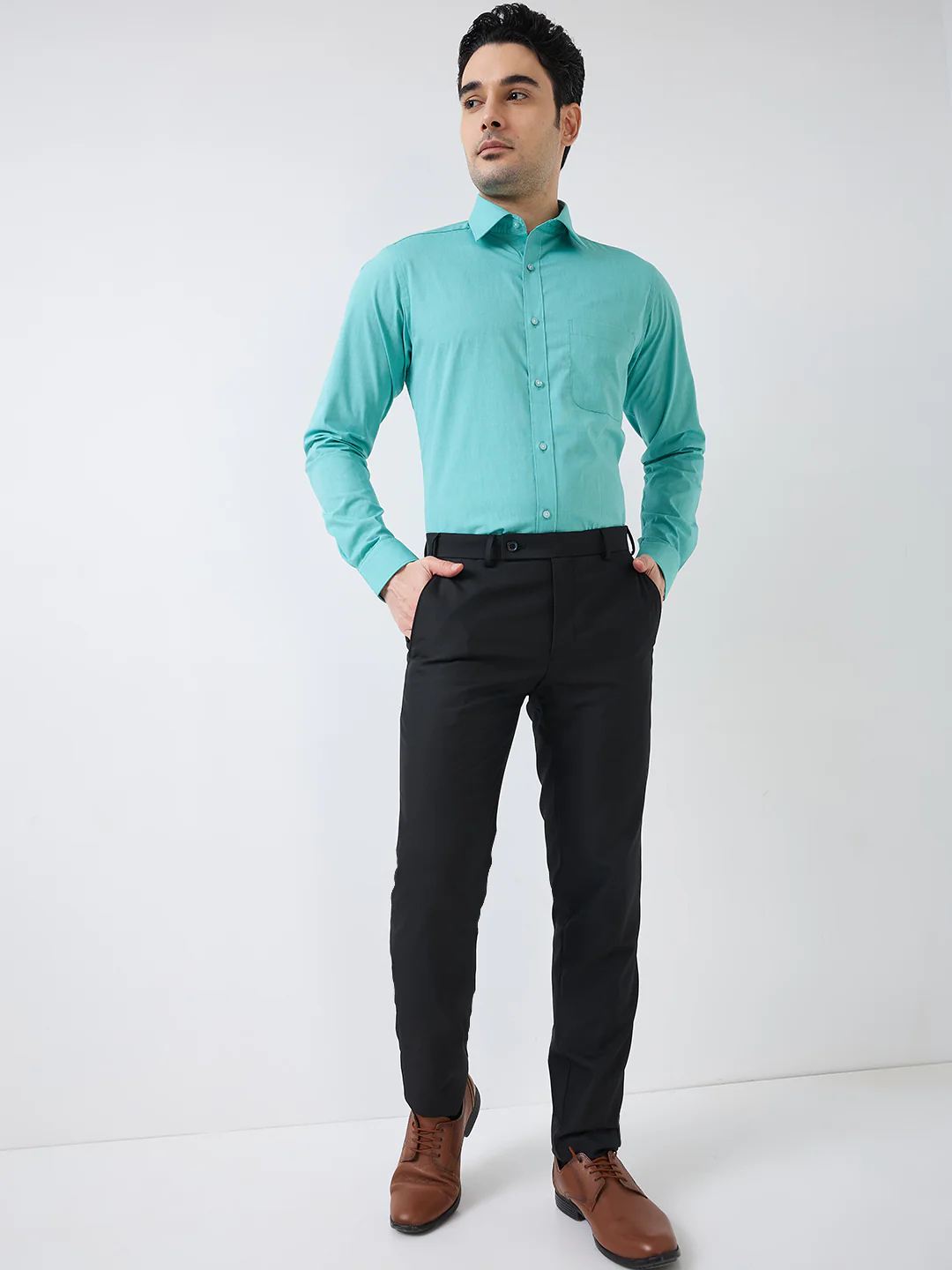 Raymond Men Green Fil-A-Fil Slim Fit Cotton Formal Shirt - Image 5