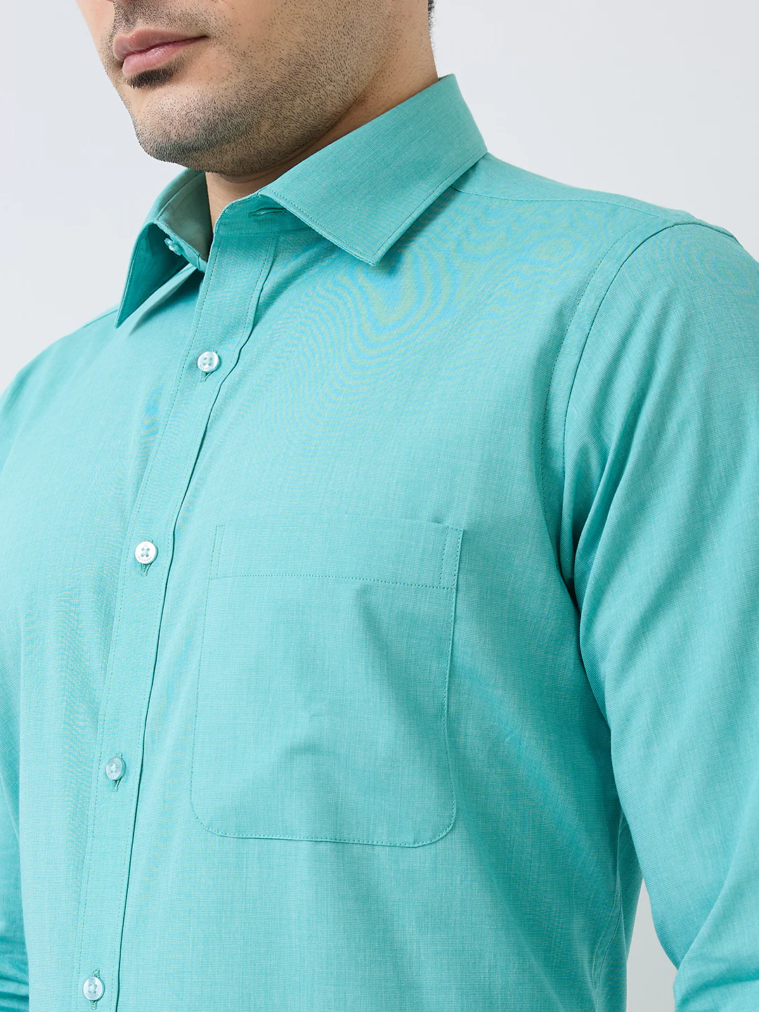Raymond Men Green Fil-A-Fil Slim Fit Cotton Formal Shirt - Image 6