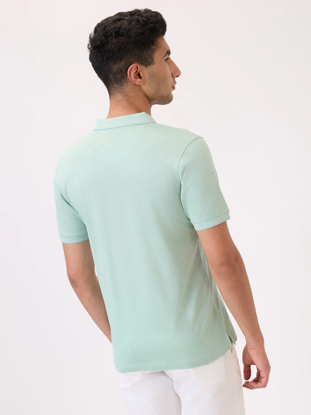 Raymond Men Green Jacquard Regular Fit Cotton T-Shirt - Image 5