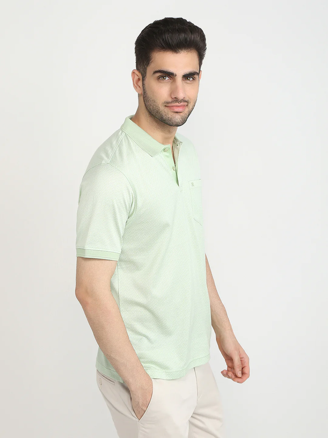 Raymond Men Green Jacquard Regular Fit Cotton T-Shirt - Image 3