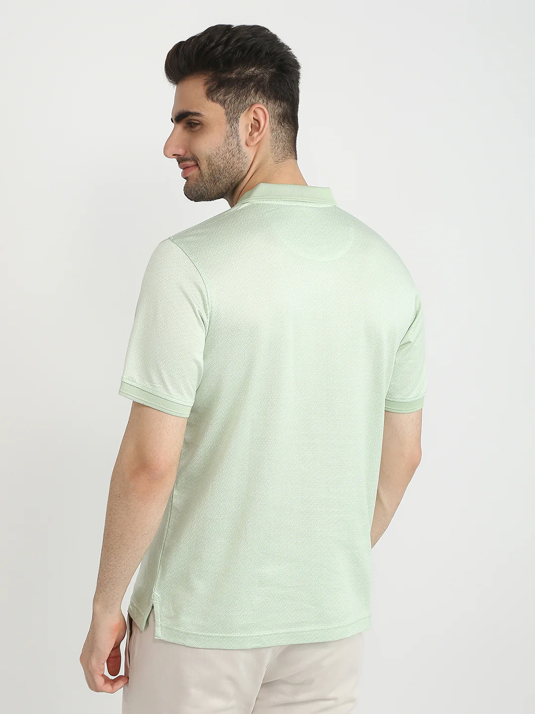 Raymond Men Green Jacquard Regular Fit Cotton T-Shirt - Image 4