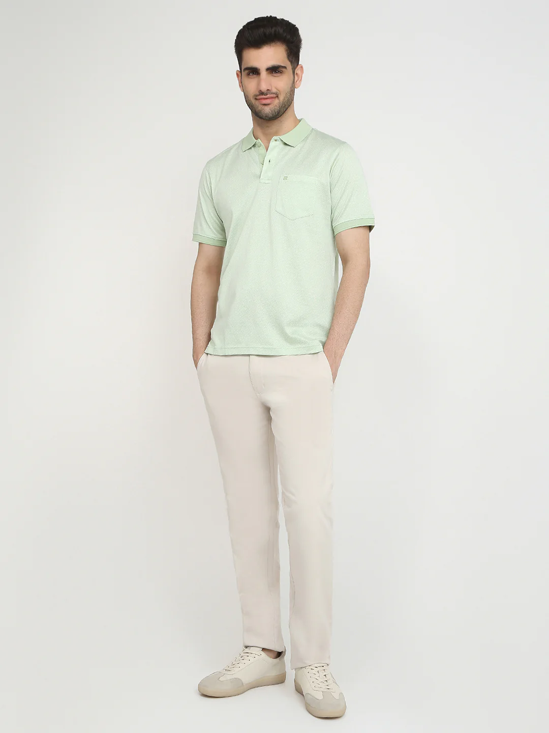 Raymond Men Green Jacquard Regular Fit Cotton T-Shirt - Image 5