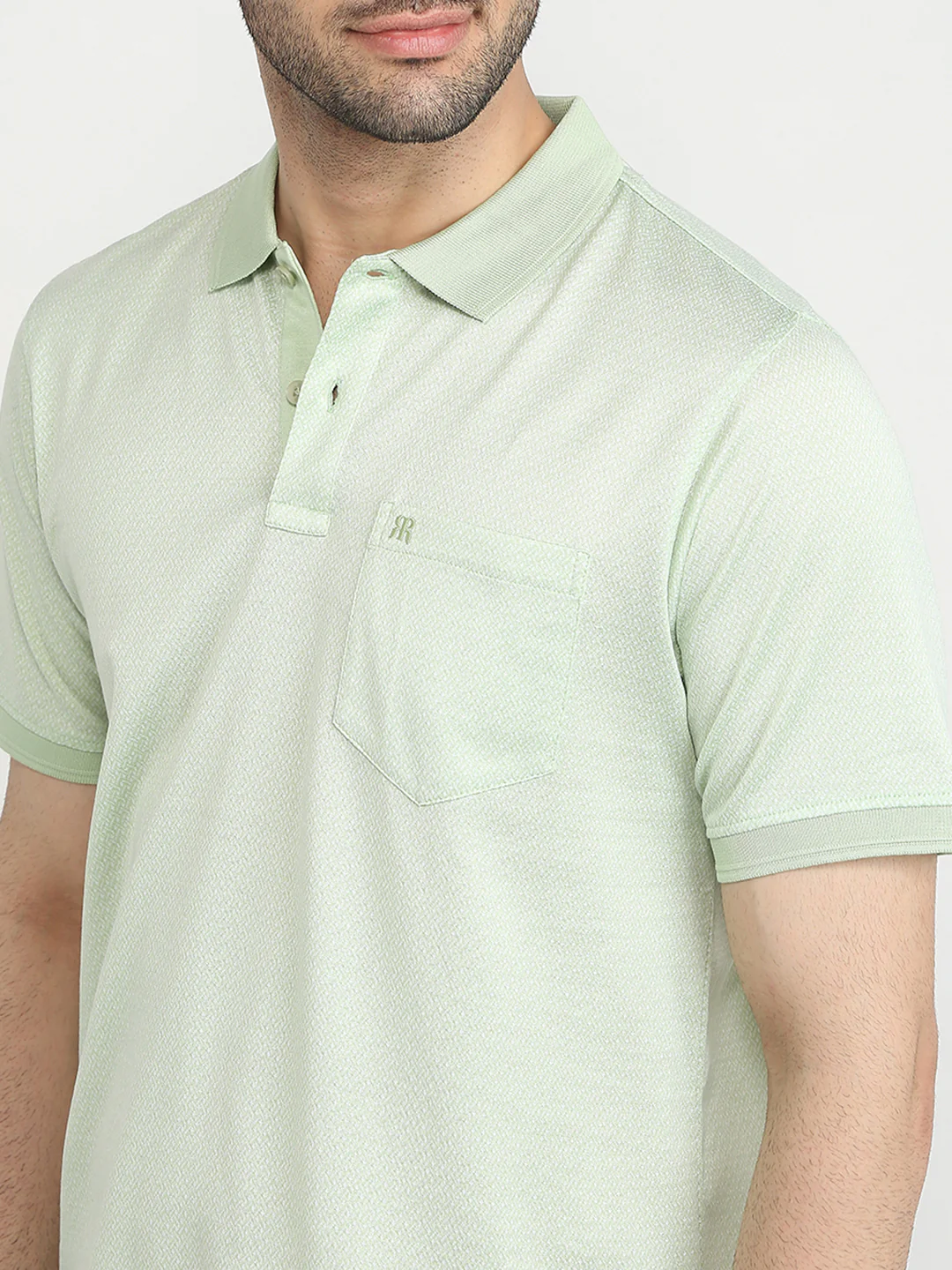 Raymond Men Green Jacquard Regular Fit Cotton T-Shirt - Image 6
