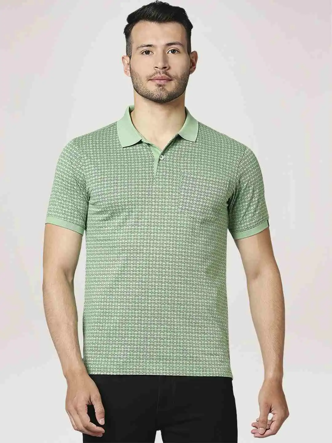 Raymond Men Green Print Contemporary Fit Cotton T-Shirt