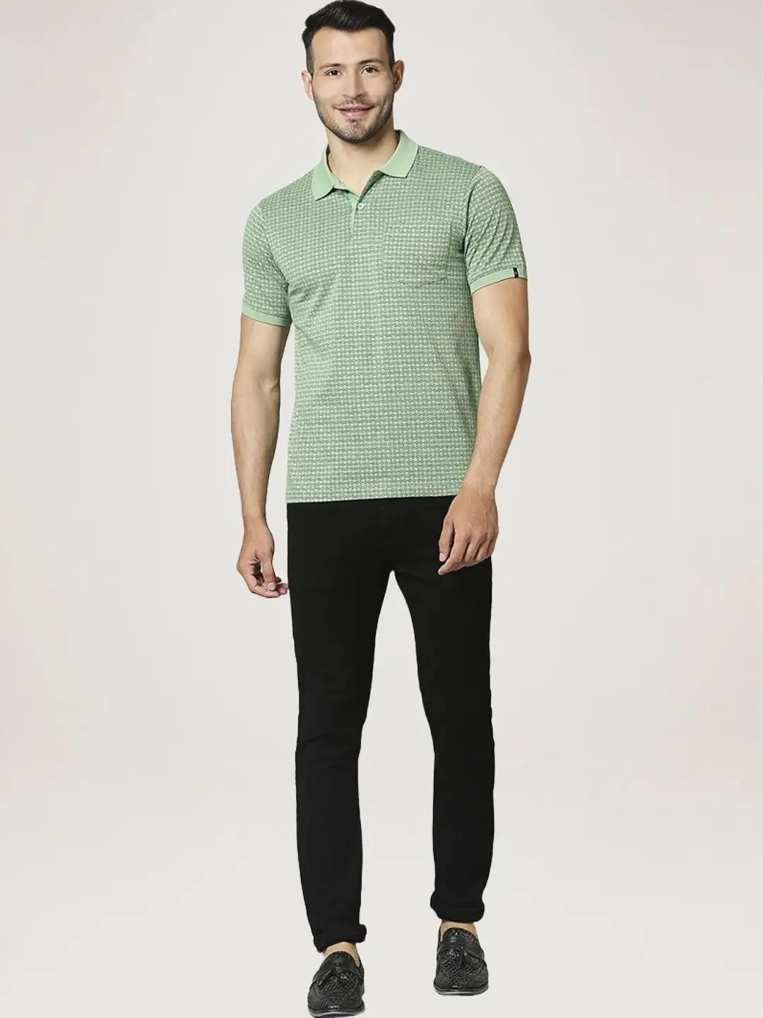 Raymond Men Green Print Contemporary Fit Cotton T-Shirt - Image 2