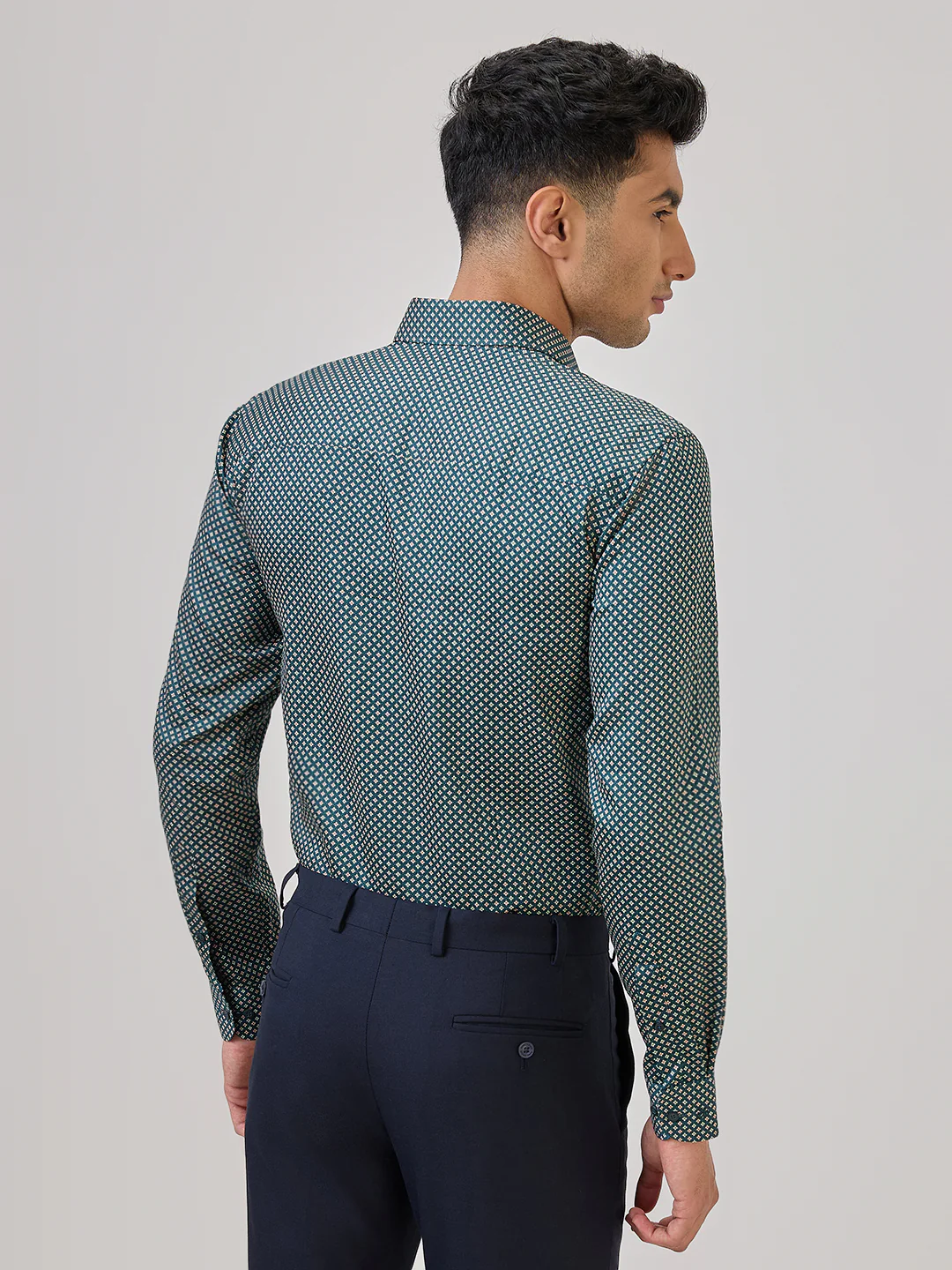 Raymond Men Green Print Regular Fit Cotton Formal Shirt - Image 5