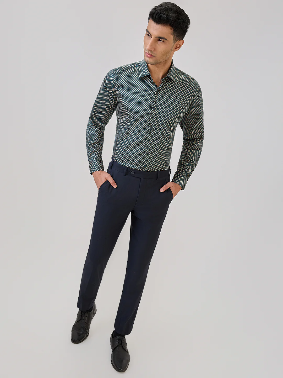 Raymond Men Green Print Regular Fit Cotton Formal Shirt - Image 6