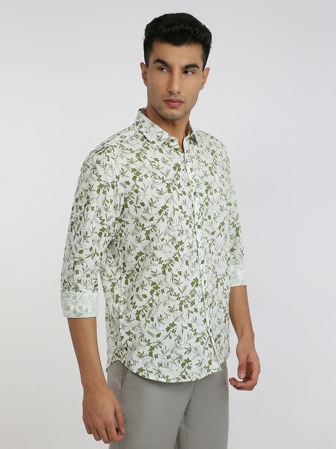 Raymond Men Green Print Regular Fit Linen Blend Casual Shirt - Image 2