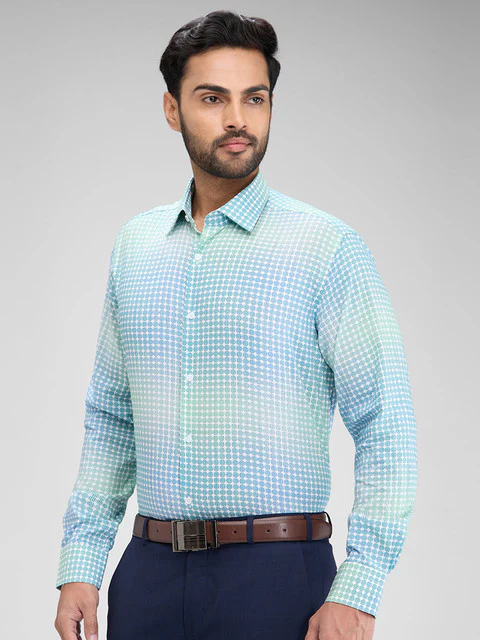Raymond Men Green Printed Regular Fit Cotton Blend Shirt - Image 3