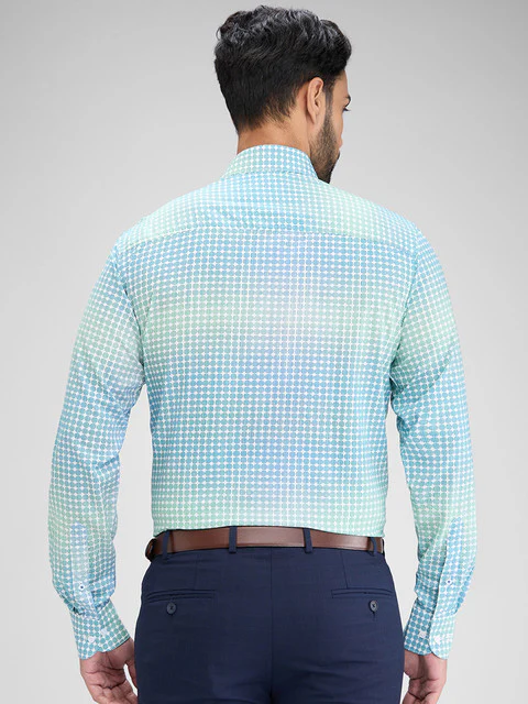 Raymond Men Green Printed Regular Fit Cotton Blend Shirt - Image 4