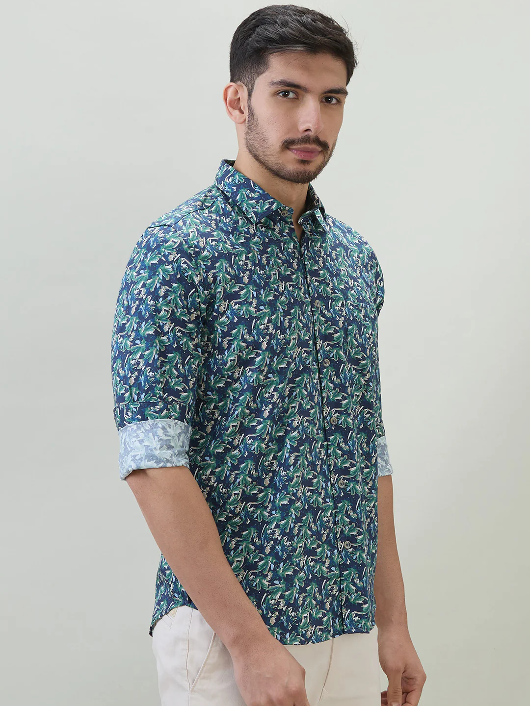 Raymond Men Green Printed Regular Fit Cotton Casual Shirt - Image 2