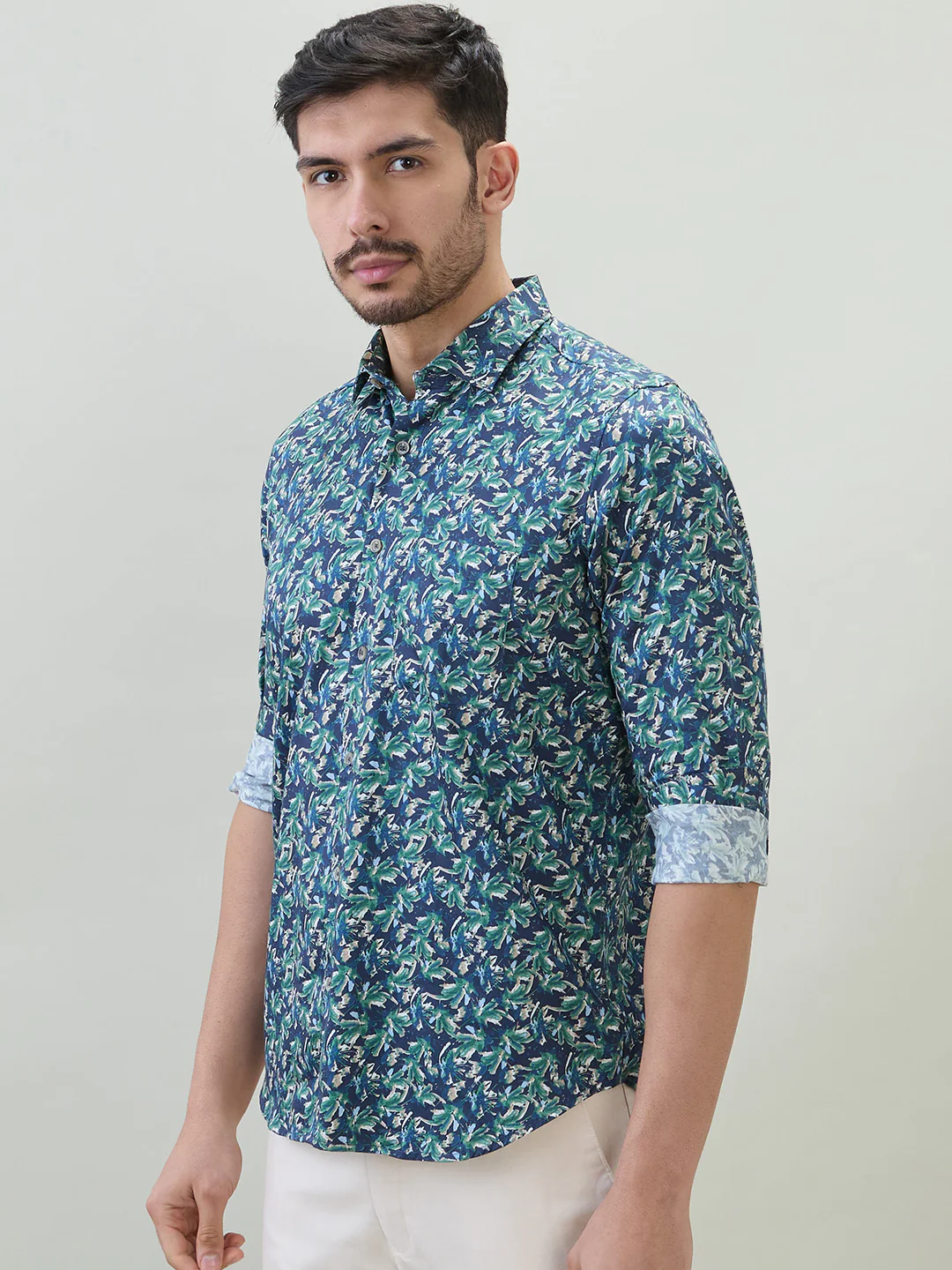 Raymond Men Green Printed Regular Fit Cotton Casual Shirt - Image 3