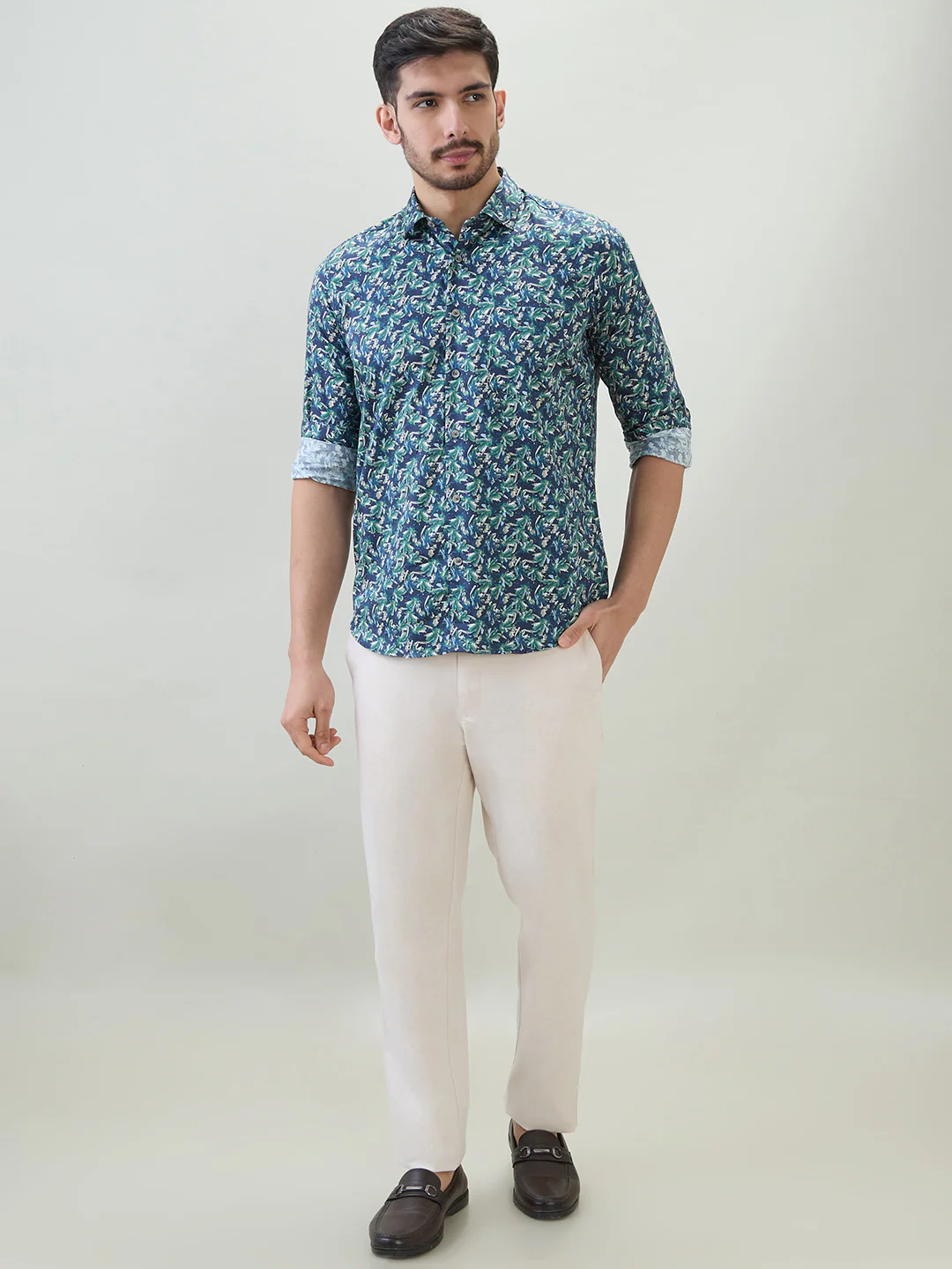 Raymond Men Green Printed Regular Fit Cotton Casual Shirt - Image 5