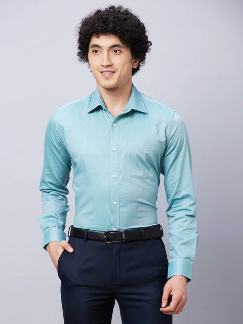 Raymond Men Green Regular Fit Structured Shirt