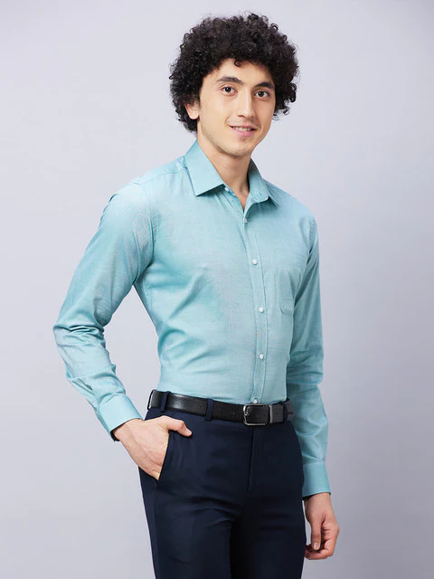 Raymond Men Green Regular Fit Structured Shirt - Image 2
