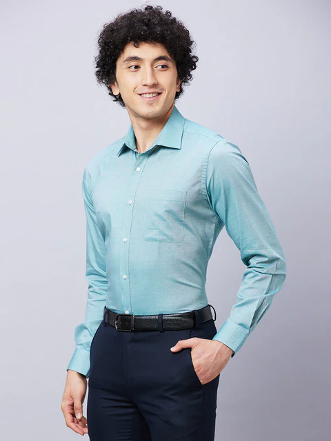 Raymond Men Green Regular Fit Structured Shirt - Image 3