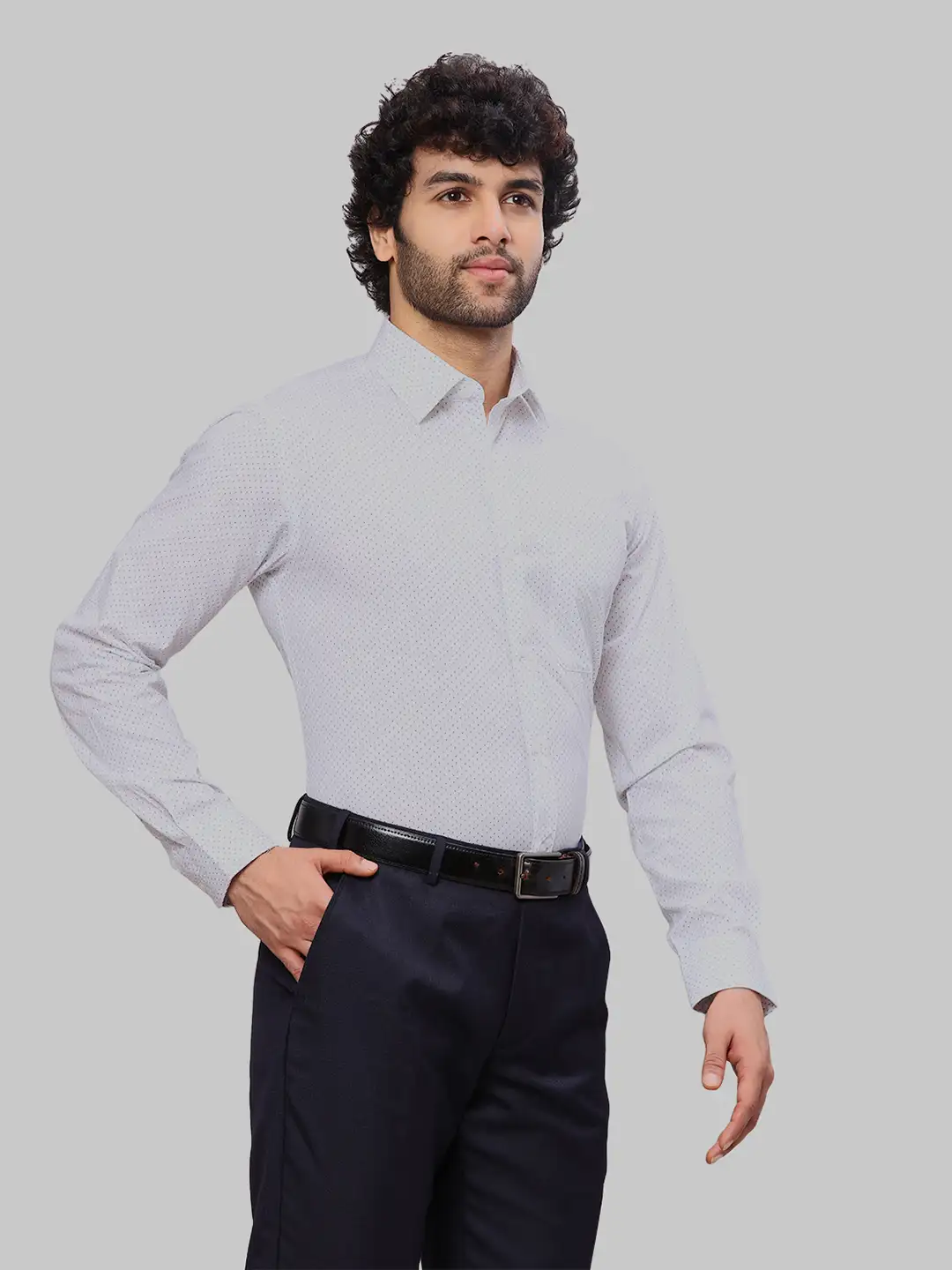 Raymond Men White Printed Slim Fit Cotton Formal Shirt - Image 2