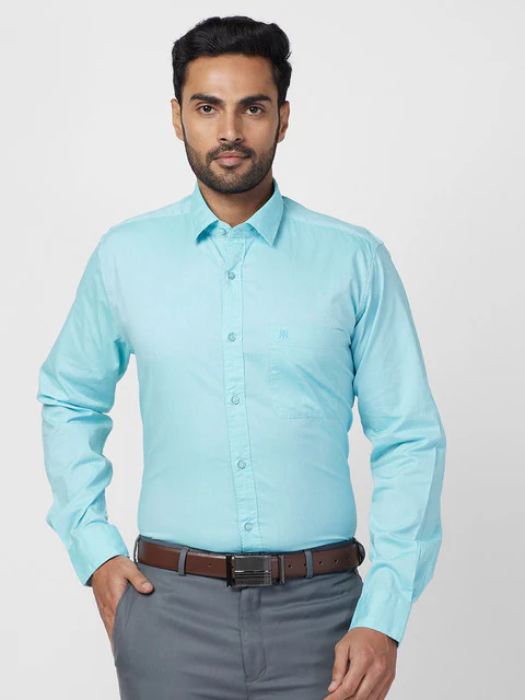 Raymond Men Blue Solid Slim Fit Cotton Casual Shirt