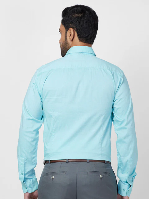 Raymond Men Blue Solid Slim Fit Cotton Casual Shirt - Image 4
