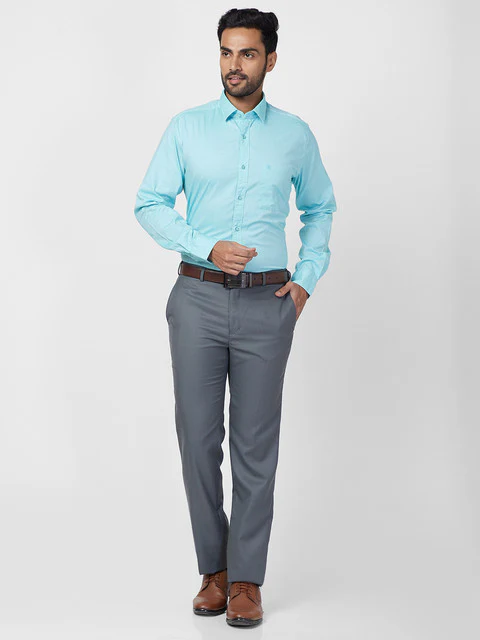 Raymond Men Blue Solid Slim Fit Cotton Casual Shirt - Image 5