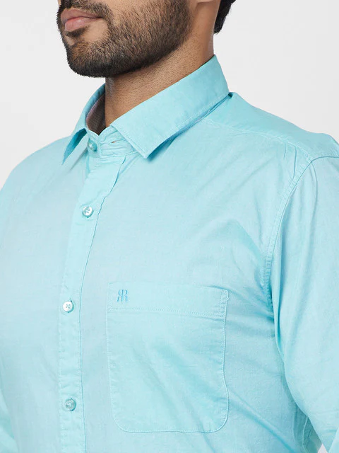 Raymond Men Blue Solid Slim Fit Cotton Casual Shirt - Image 6