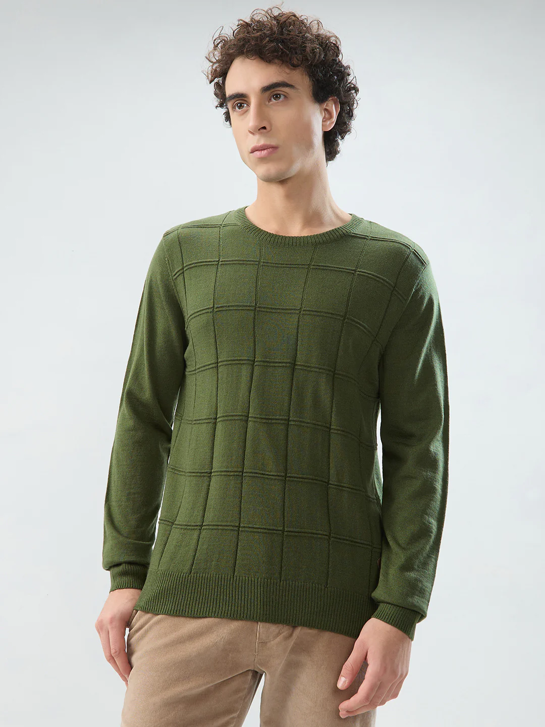 Raymond Men Green Solid Acrlic Blend Sweatshirt