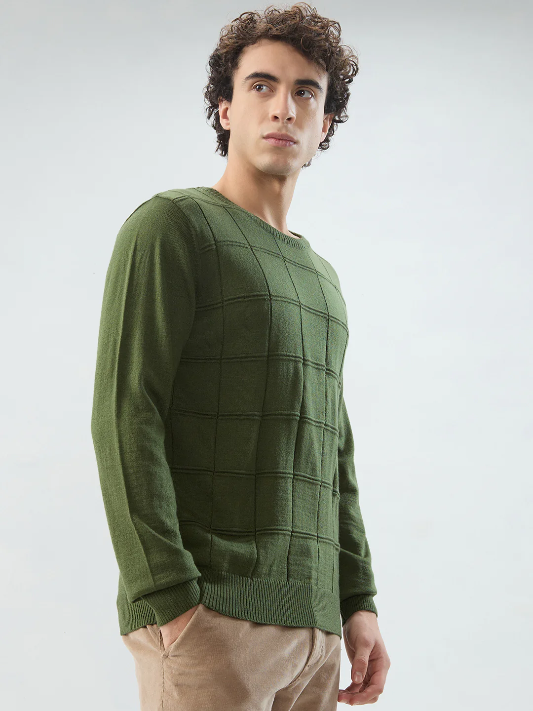 Raymond Men Green Solid Acrlic Blend Sweatshirt - Image 2
