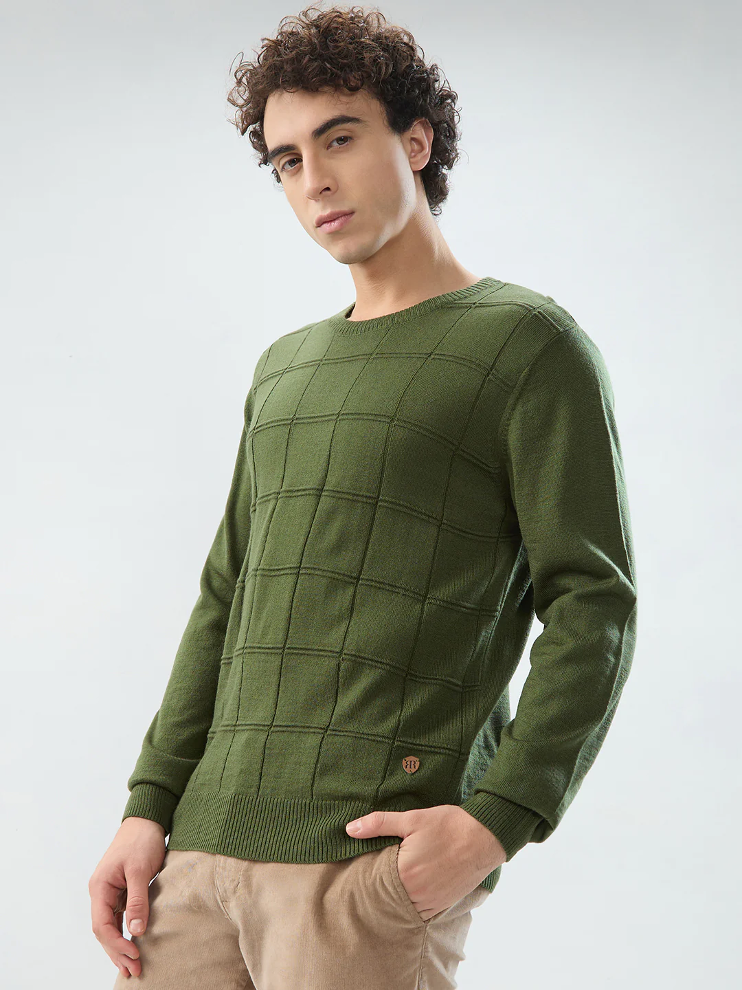 Raymond Men Green Solid Acrlic Blend Sweatshirt - Image 3