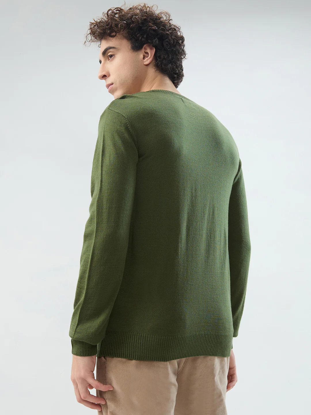 Raymond Men Green Solid Acrlic Blend Sweatshirt - Image 4