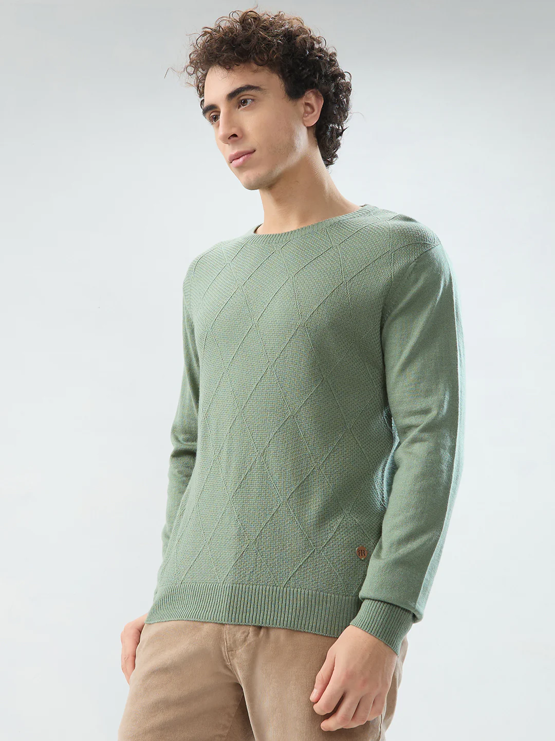 Raymond Men Green Solid Acrlic Blend Sweatshirt - Image 3