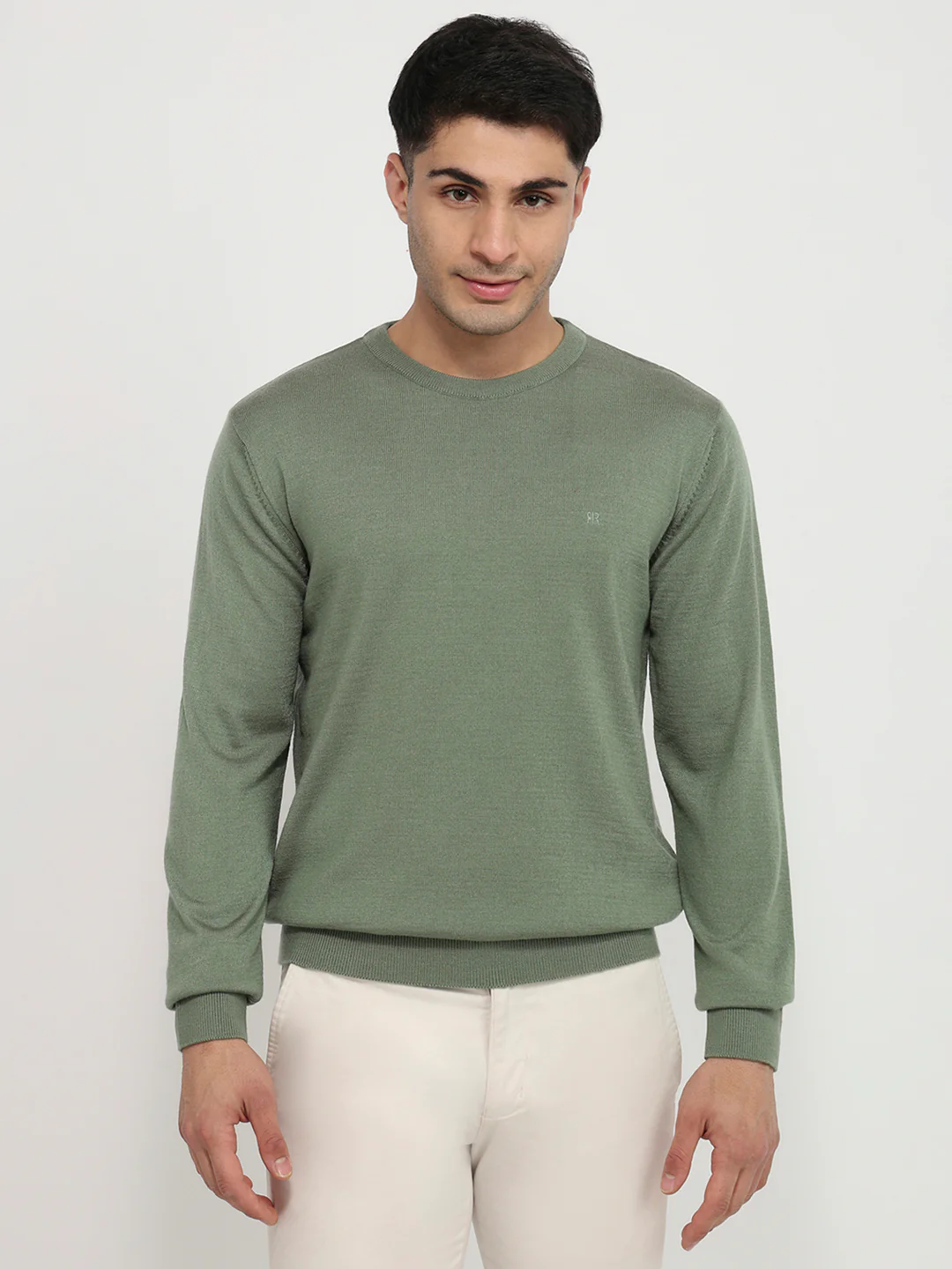 Raymond Men Green Solid Acrylic Sweatshirt