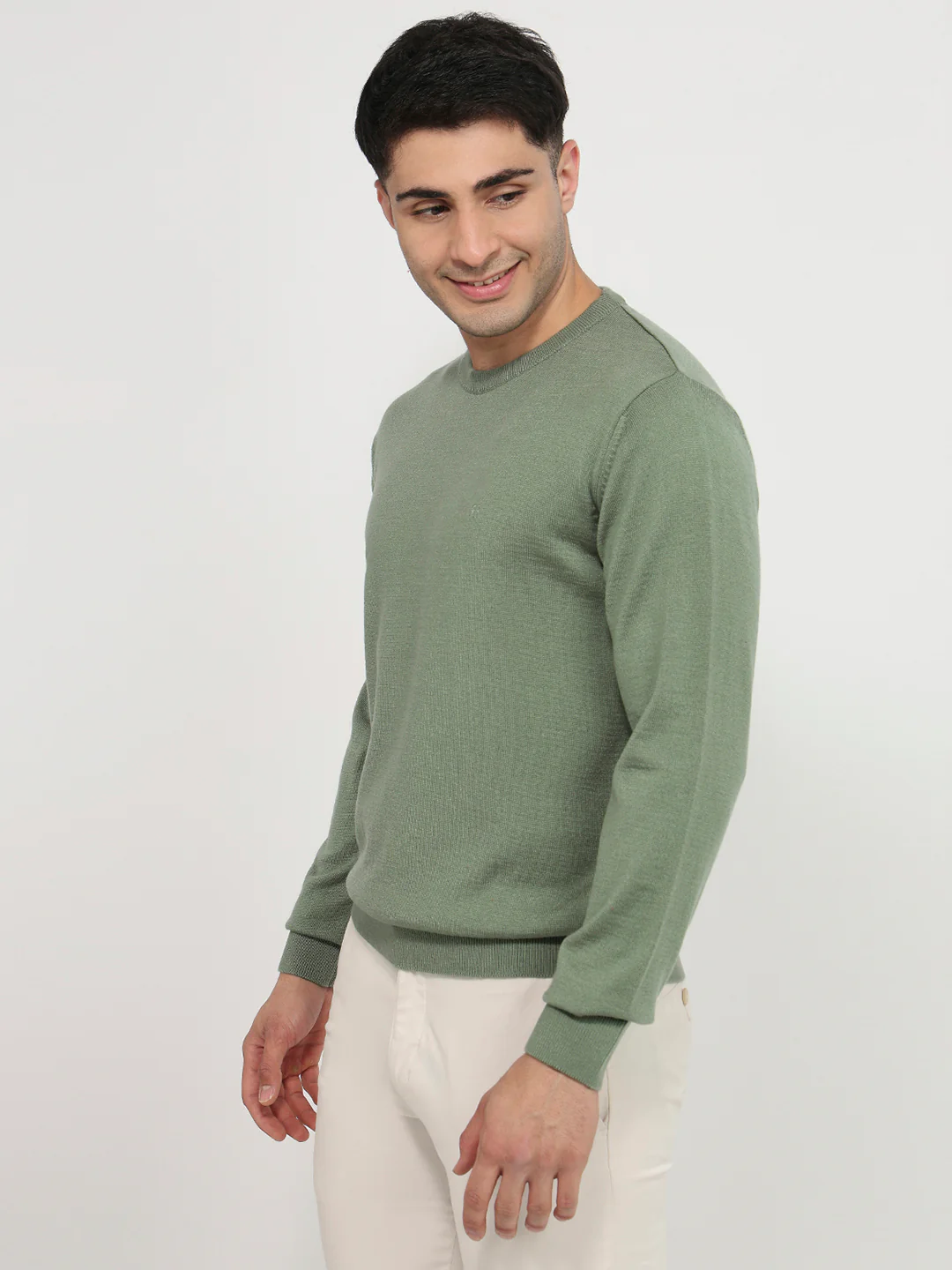 Raymond Men Green Solid Acrylic Sweatshirt - Image 2