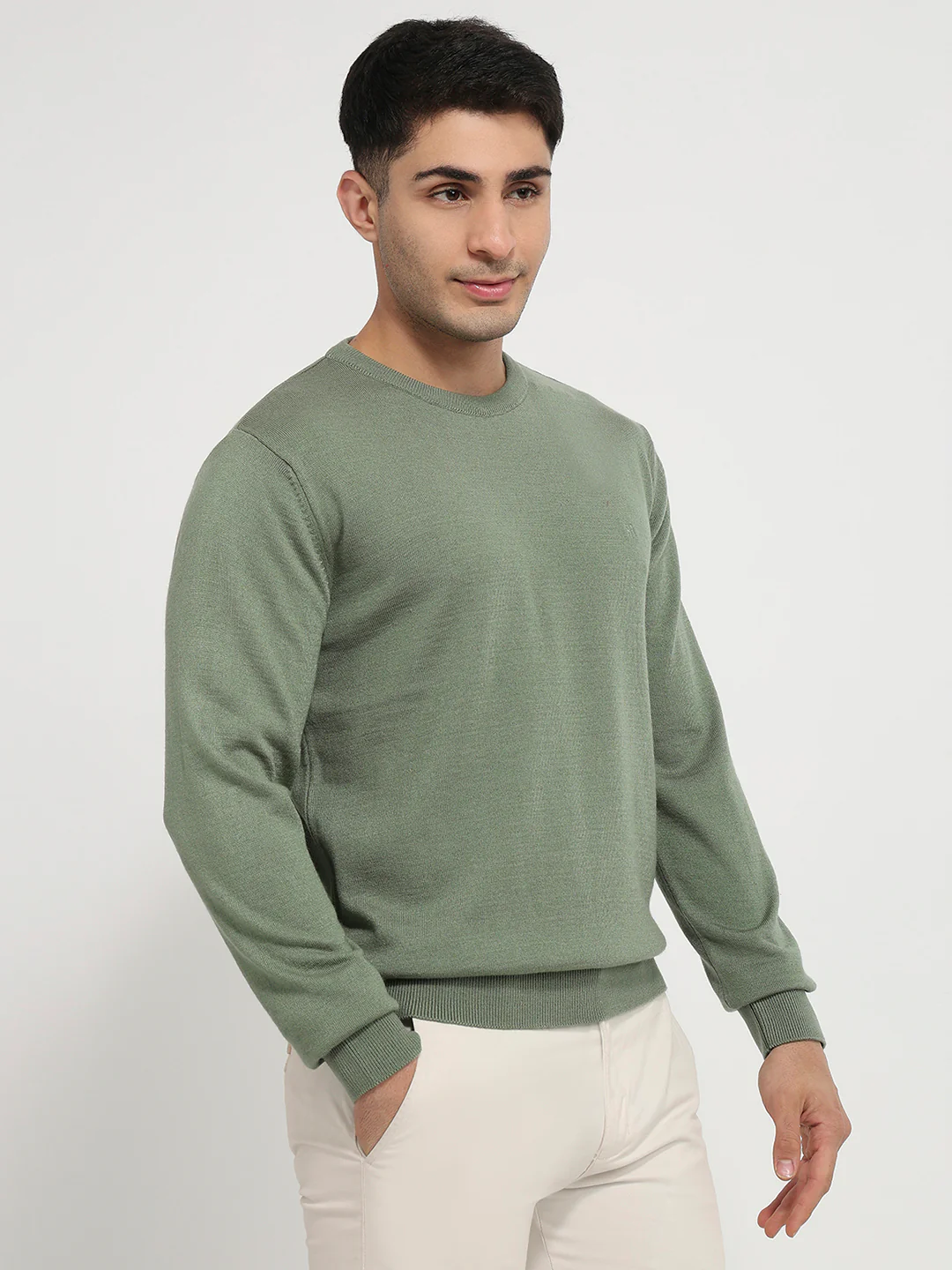 Raymond Men Green Solid Acrylic Sweatshirt - Image 3