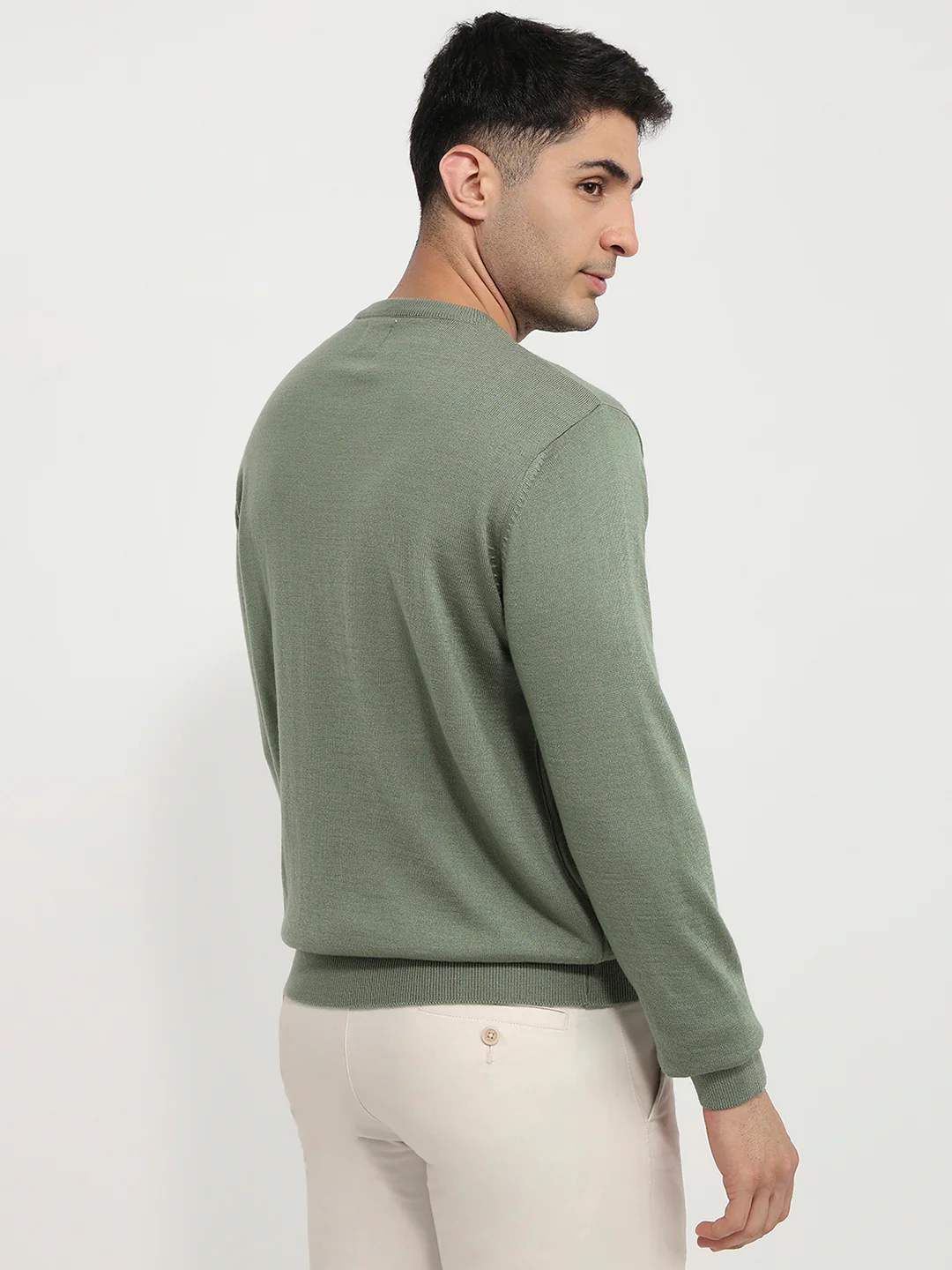 Raymond Men Green Solid Acrylic Sweatshirt - Image 4