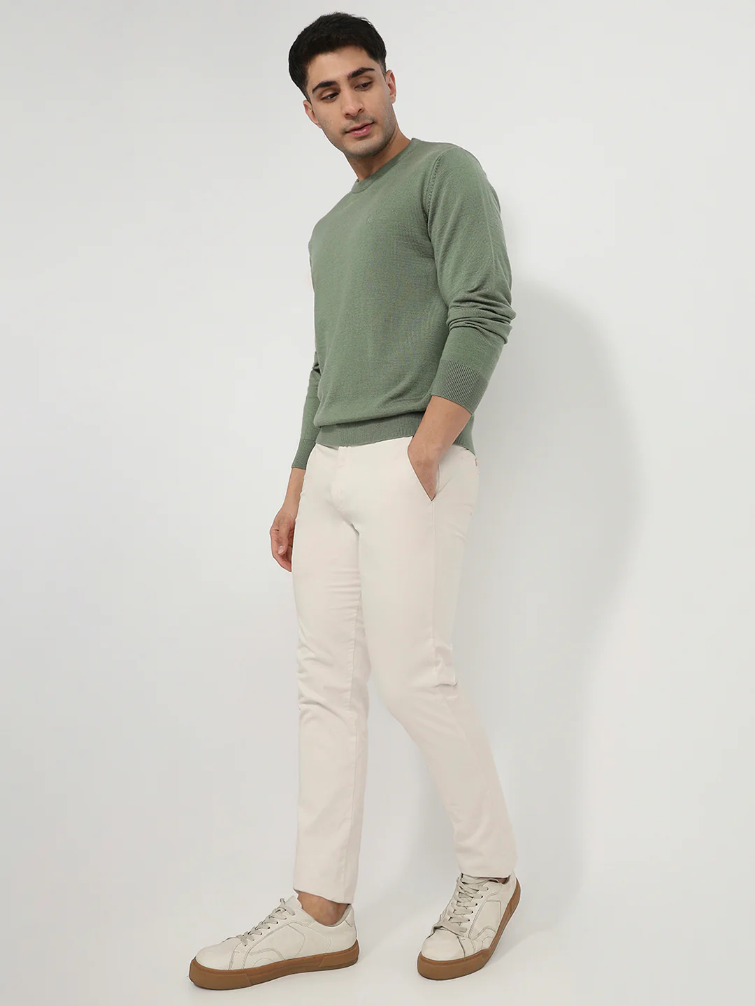 Raymond Men Green Solid Acrylic Sweatshirt - Image 5
