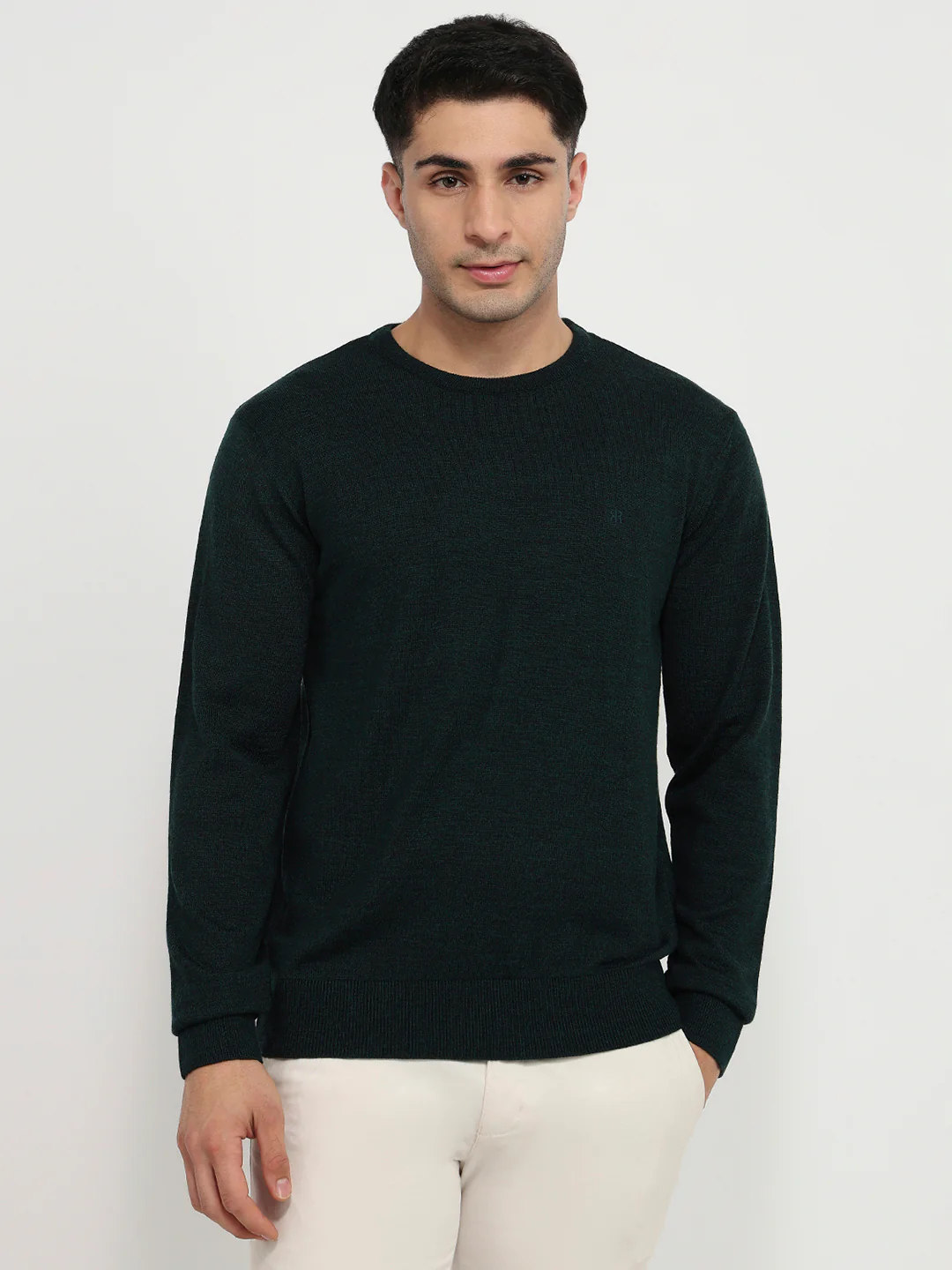 Raymond Men Green Solid Acrylic Sweatshirt