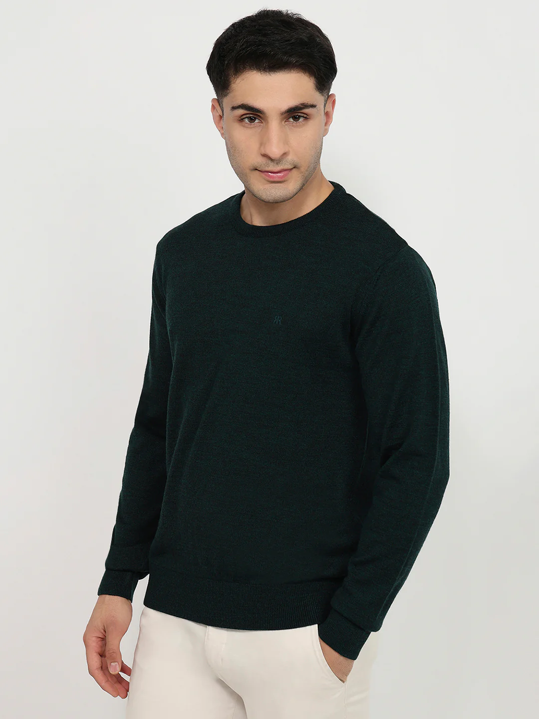 Raymond Men Green Solid Acrylic Sweatshirt - Image 2
