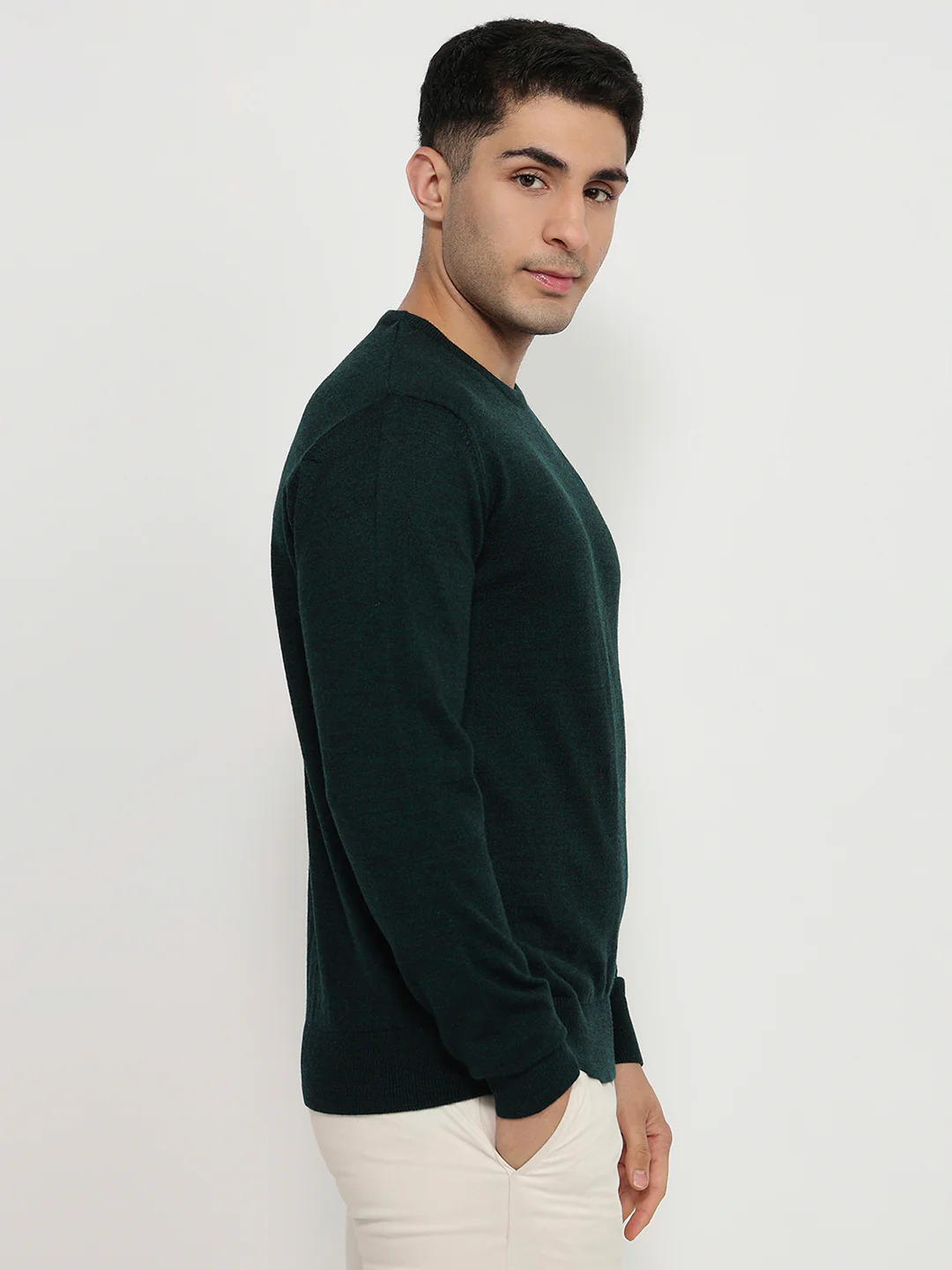 Raymond Men Green Solid Acrylic Sweatshirt - Image 3