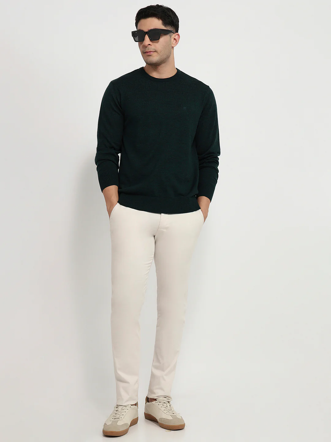 Raymond Men Green Solid Acrylic Sweatshirt - Image 5