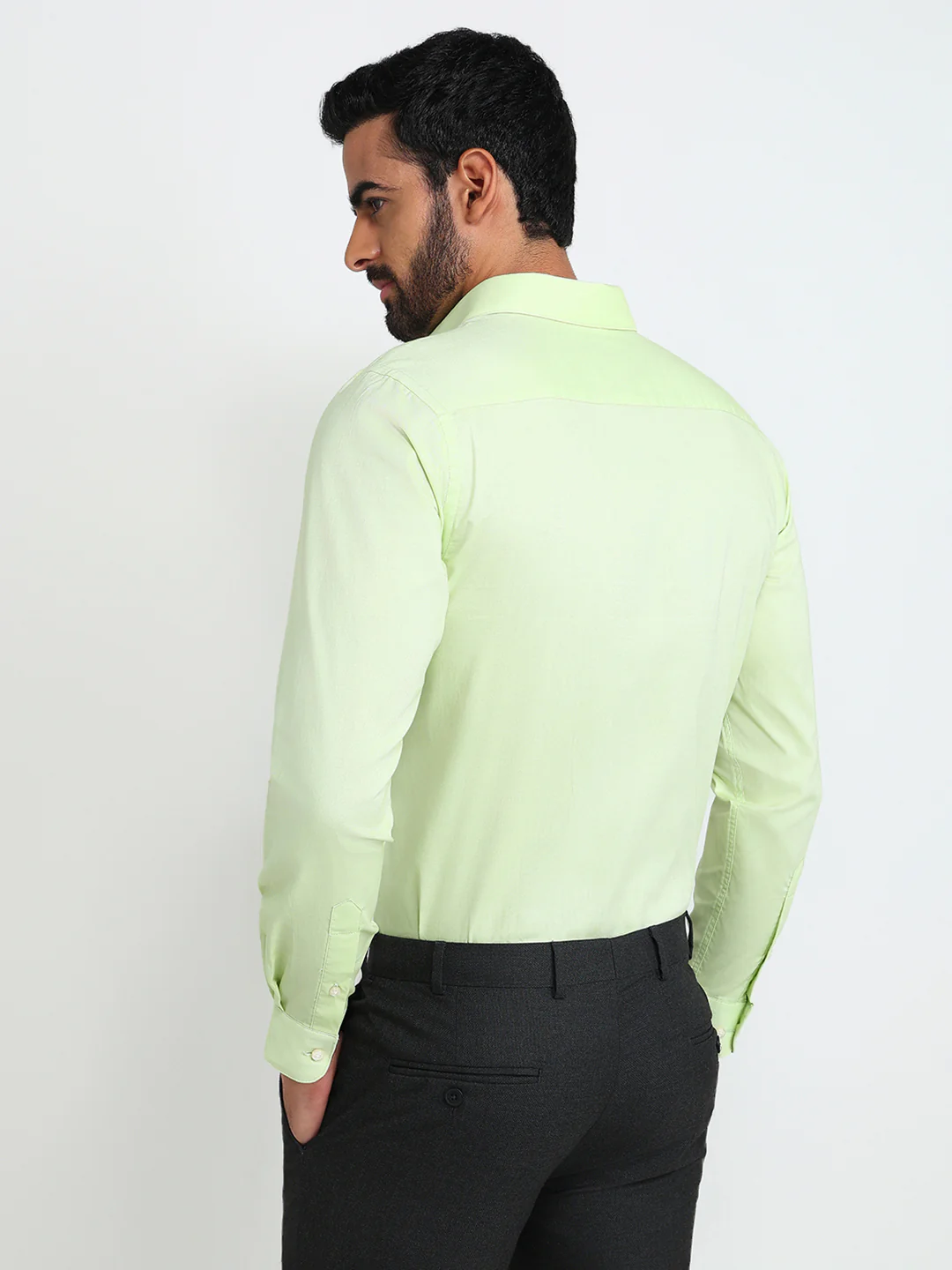 Raymond Men Green Solid Chambray Slim Fit Cotton Formal Shirt - Image 4