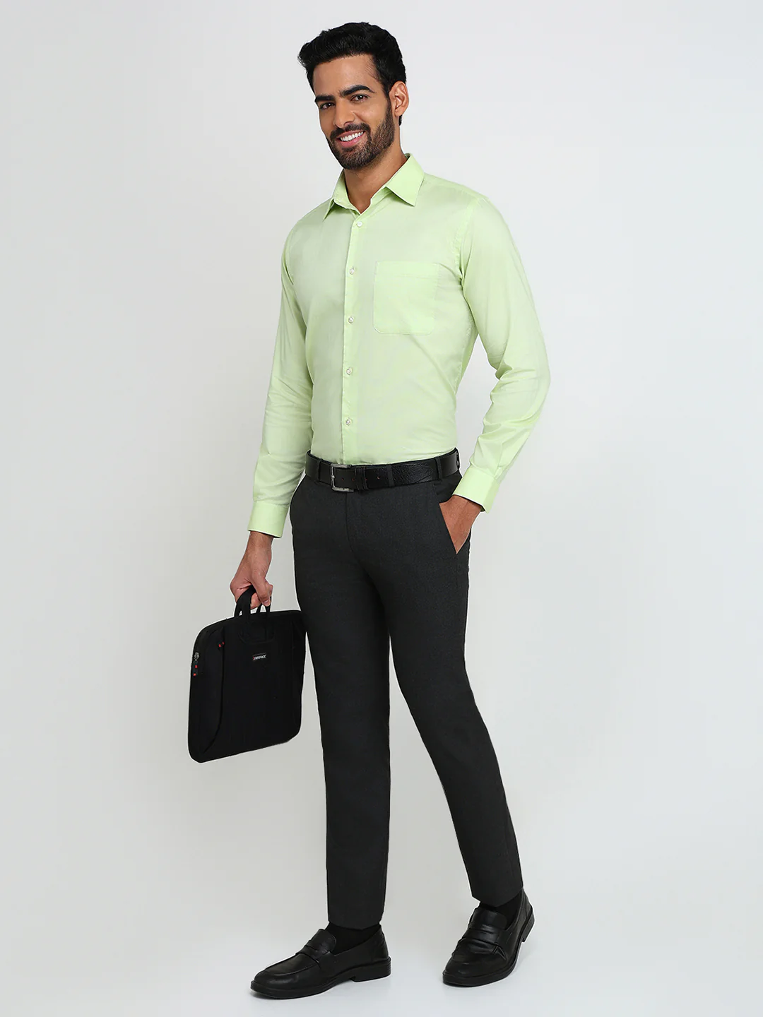 Raymond Men Green Solid Chambray Slim Fit Cotton Formal Shirt - Image 5